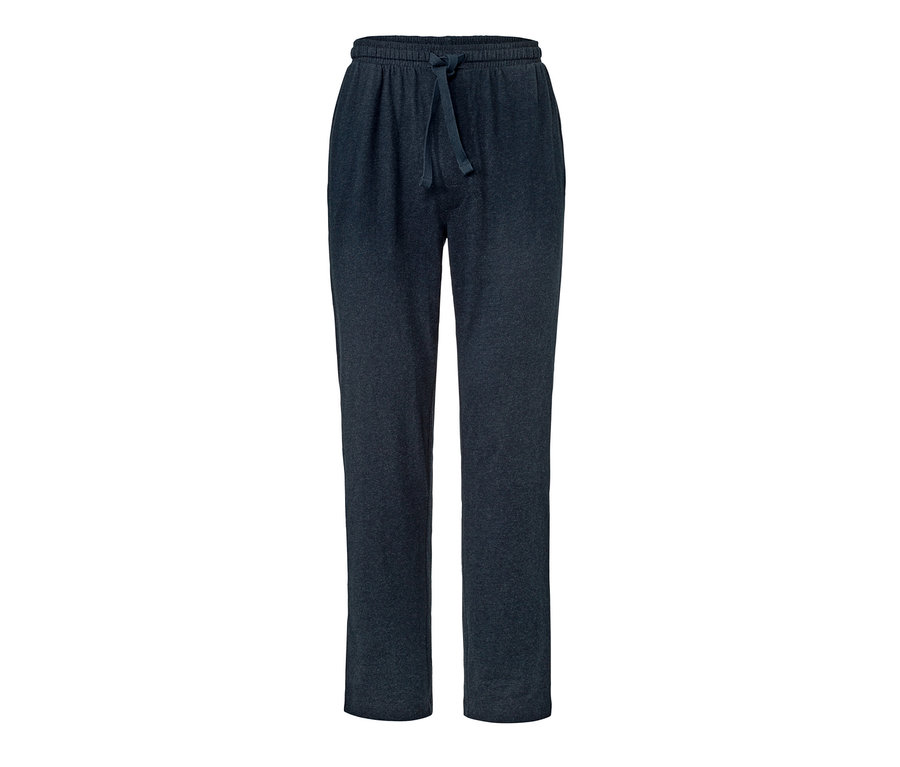 Eine dunkelblaue Relaxhose mit Kordelzug.