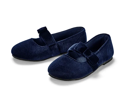 Dunkelblaue Kinder-Samt-Ballerinas.