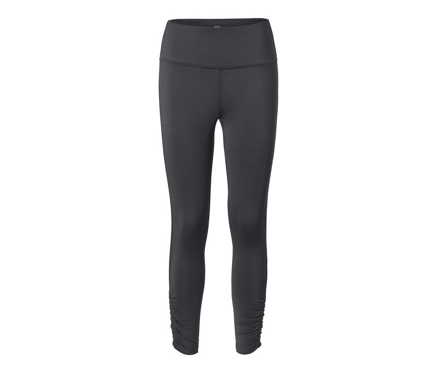 Eine schwarze 7/8-Sporttight auf weißem Hintergrund.