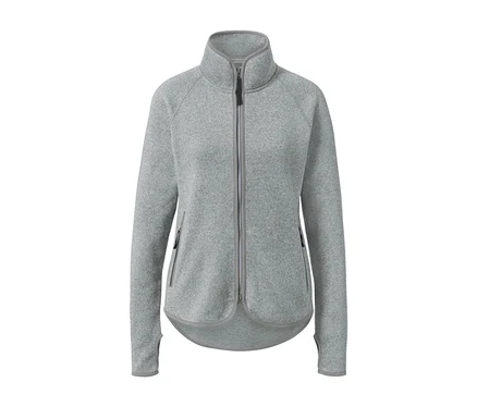 Helle, graue Strickfleece-Jacke mit Reißverschluss in der Mitte.