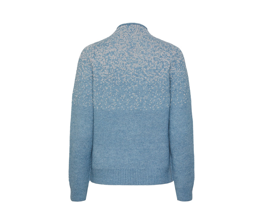 Blauer Pullover mit Glitzerstrick.