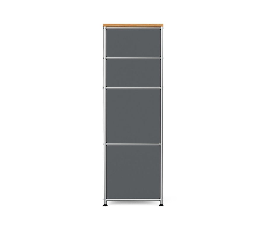 Schmale graue Metallkommode »CN3« mit Holzplatte und 2 Schubladen.