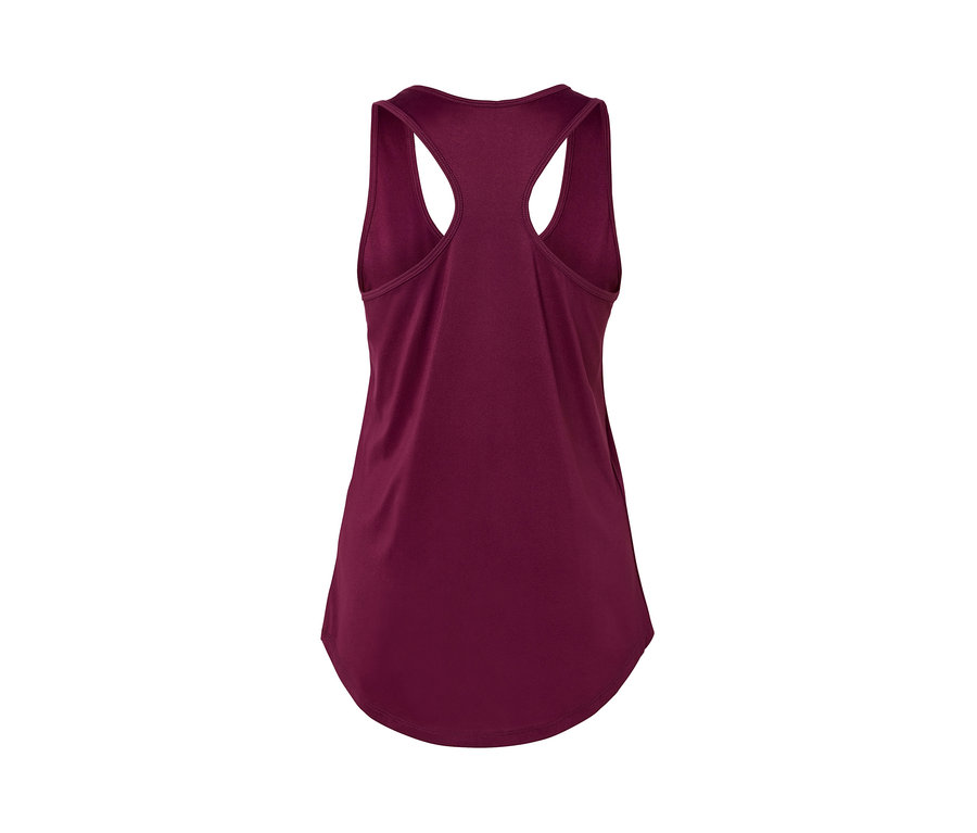 Detailansicht der Rückseite eines pinken und beerenfarbenen Funktionstops aus einem 2er-Set.