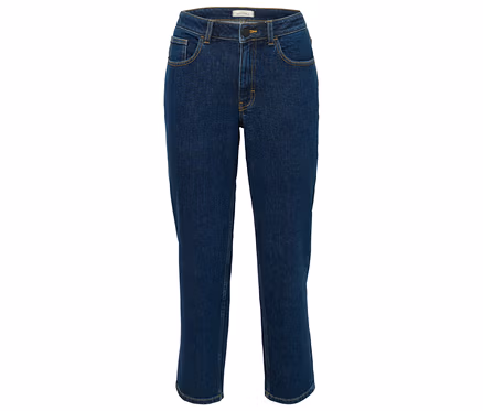 Eine blaue Jeans mit geradem Schnitt.