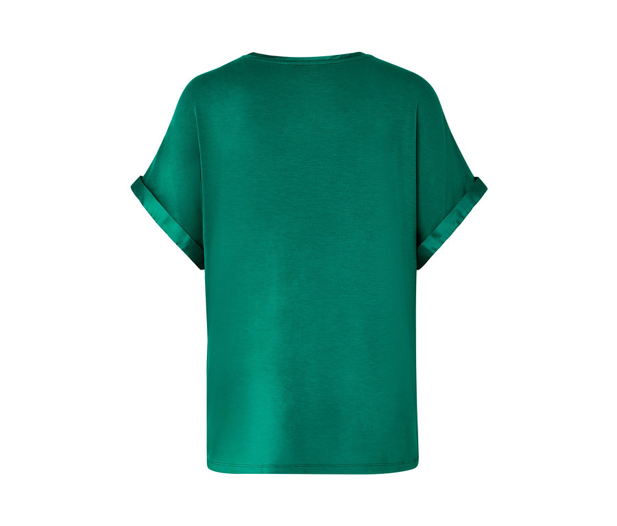 Rückansicht des Blusenshirts im Materialmix in Aqua.