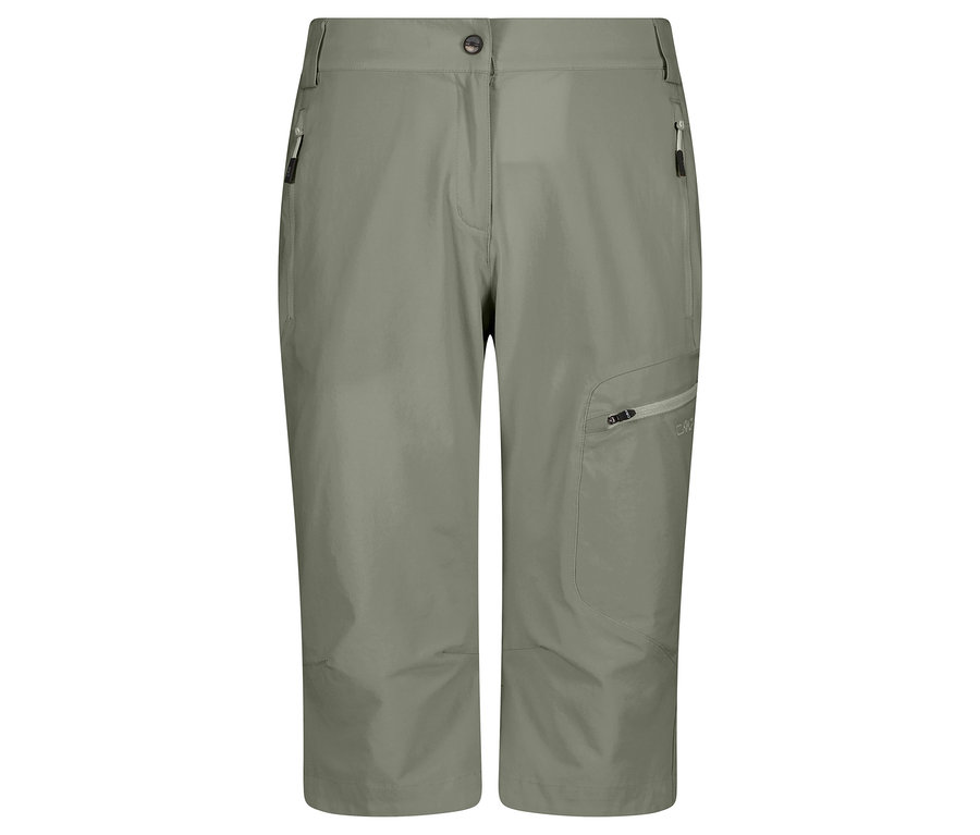 Graue CMP Damen-Caprihose aus Stretch-Nylon mit Reißverschlusstaschen.