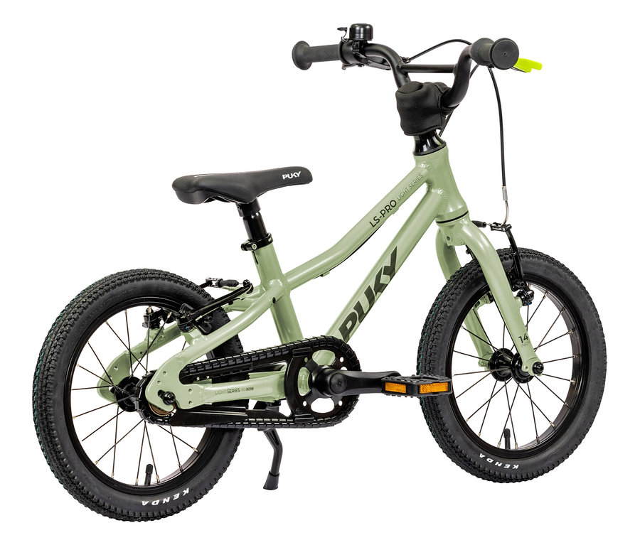 Das mintgrüne PUKY Fahrrad LS-PRO 14 steht auf einem weißen Hintergrund.