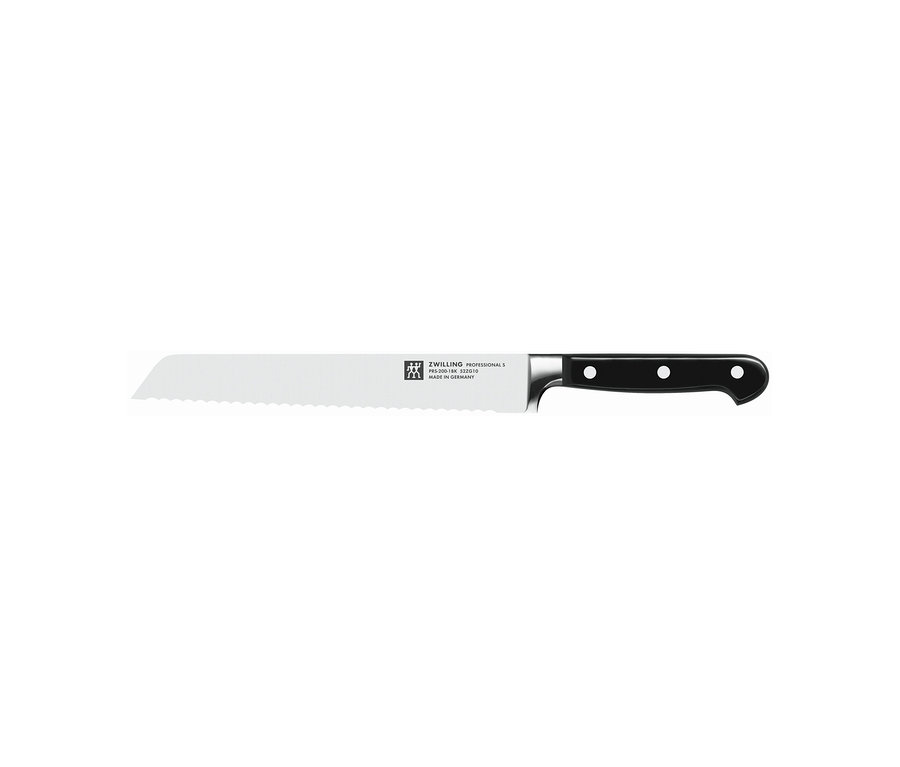 ZWILLING Professional S Brotmesser mit gezackter Klinge und schwarzem Griff.