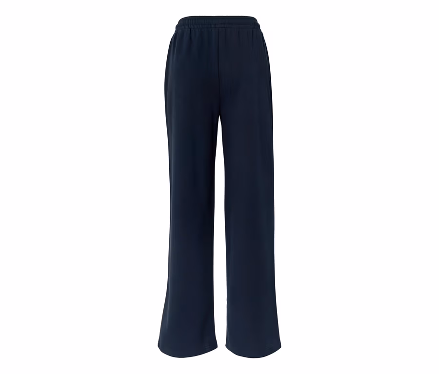 Dunkelblaue Jogginghose mit Gummibund und weitem Bein.