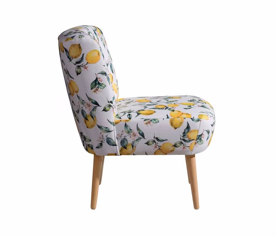 Seitenansicht des Cocktailsessels »Fiona« mit Zitronenprint.