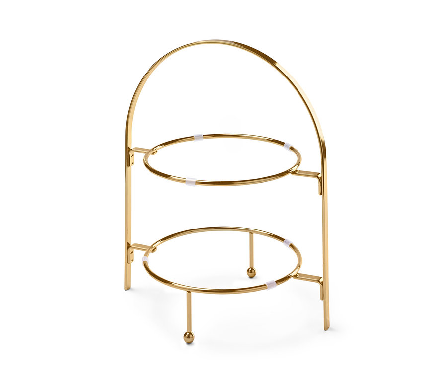 Goldene Etagere mit zwei Ebenen.