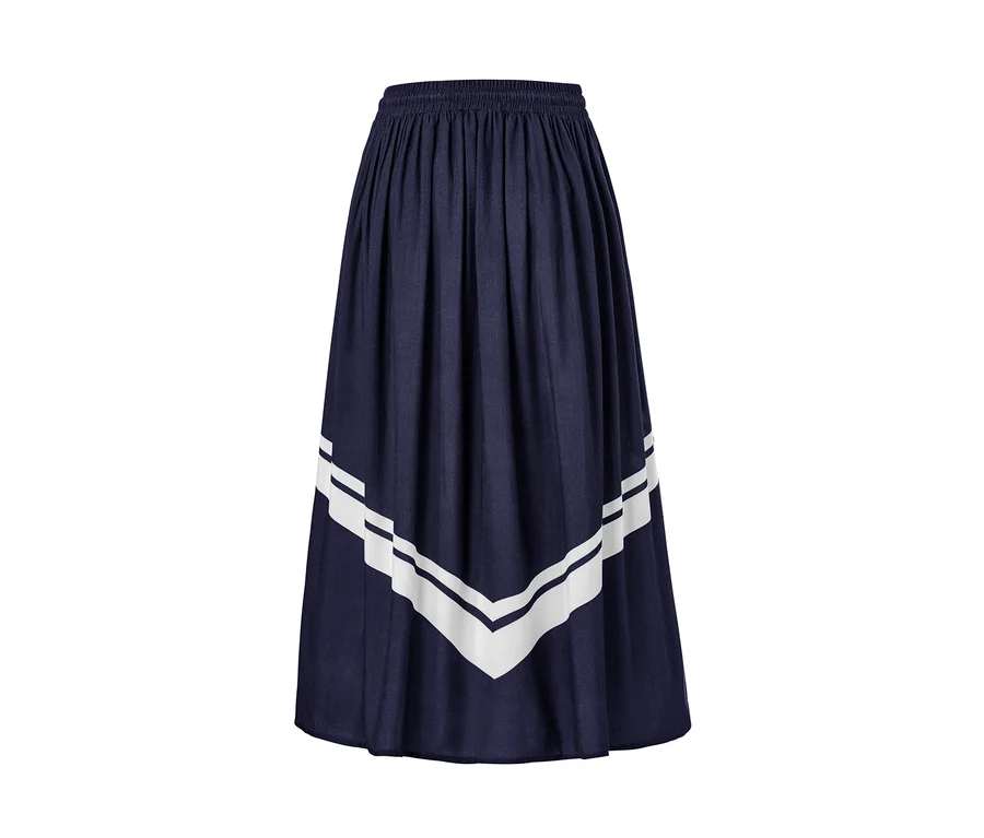 Marineblauer Midi-Rock mit weißem Chevron-Muster.
