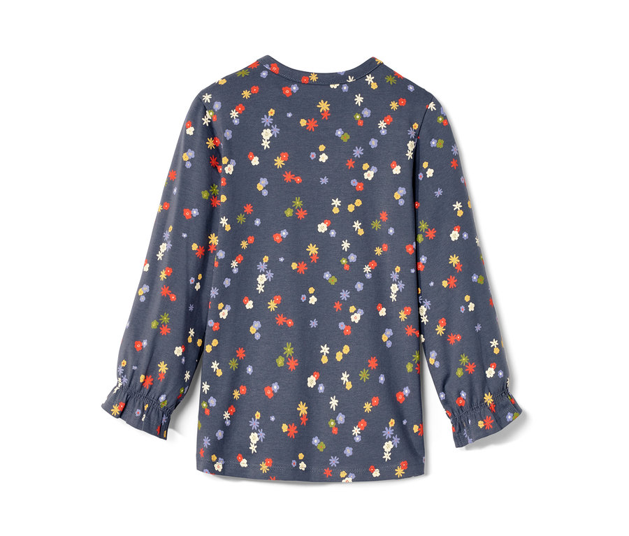 Blaues Kleinkind-Langarmshirt mit Blumenmuster.