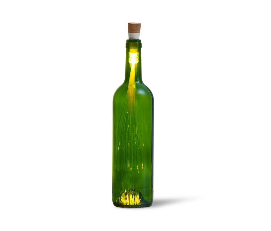 Grüne Flasche mit LED-Korken mit Akku.