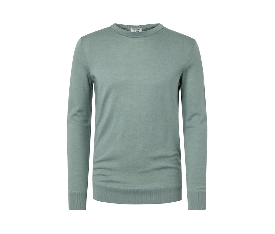 Heller, grüner Merino-Pullover.