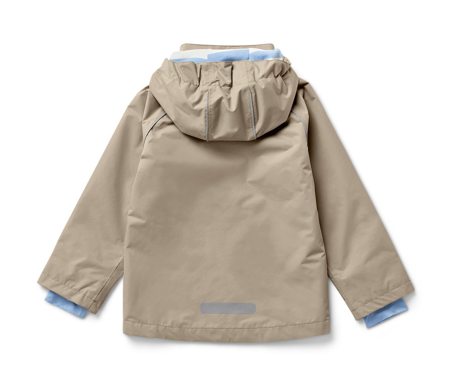 Eine braune Kinder-Regenjacke von hinten.
