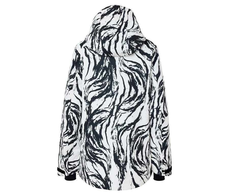 Rückansicht einer weißen Jacke mit Zebramuster.