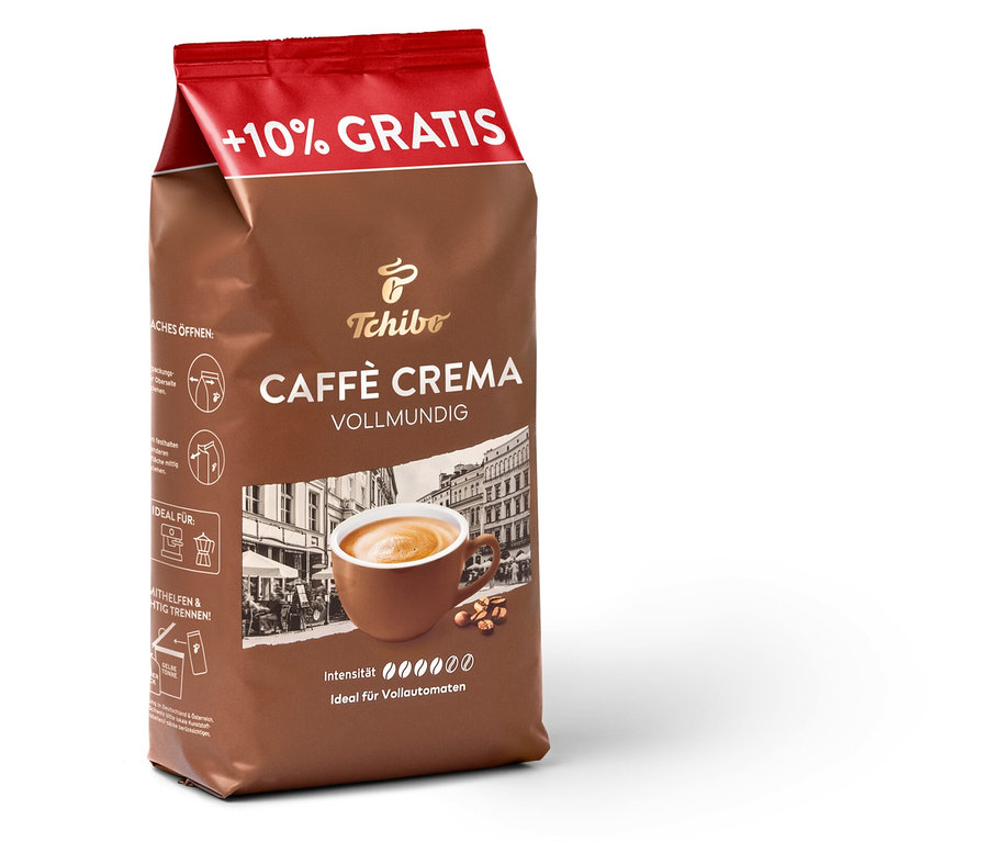 Eine Packung Caffè Crema Vollmundig - 1.1 kg Ganze Bohne.