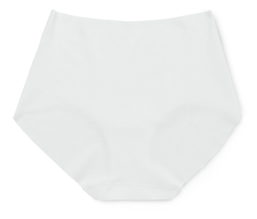 Weisse Damenunterhose, flachliegend.