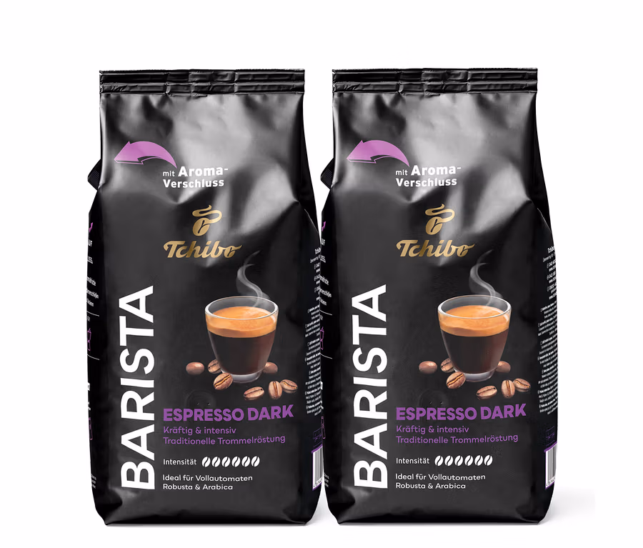 Zwei Packungen BARISTA Espresso Dark - 2x 1 kg Ganze Bohne.