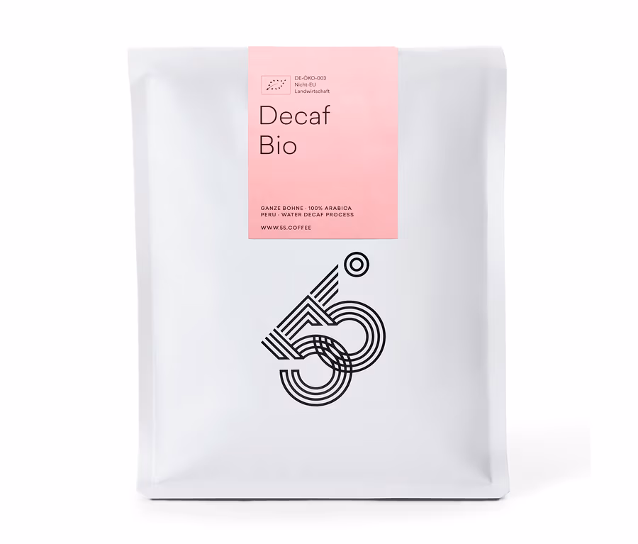 Verpackung des 55 Degrees – Decaf Omni Roast Bio, entkoffeiniert - 1 kg Ganze Bohne.