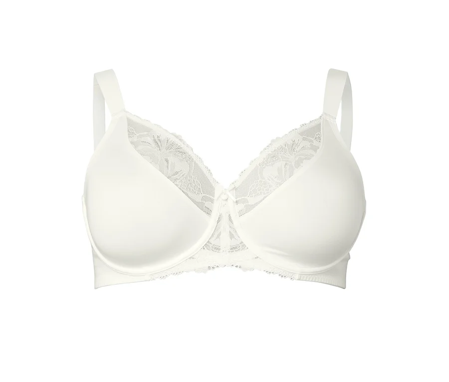 Creme Minimizer-BH mit Spitze an den Cups und breiten Trägern.
