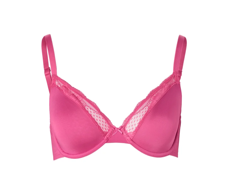 Pinkfarbener BH mit Spitze und verstellbaren Trägern.