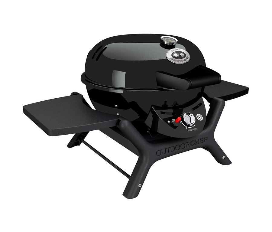 Schwarzer Outdoorchef »Minichef 420 G« Grill auf weißem Hintergrund.
