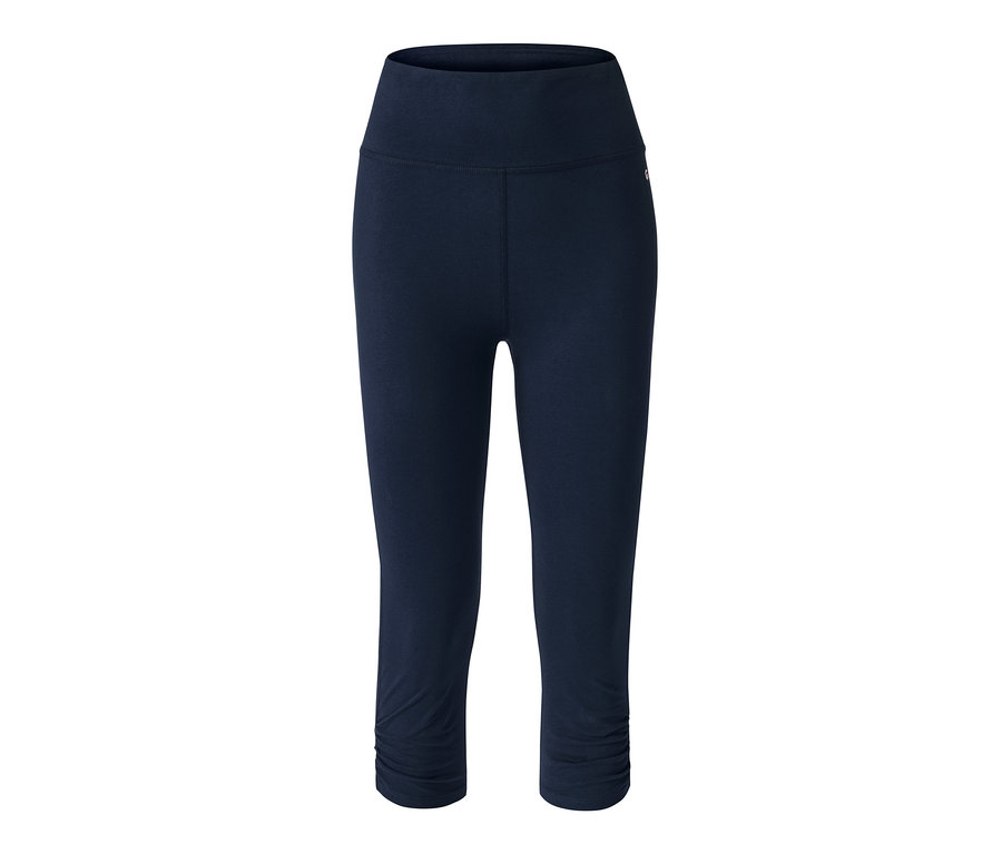 Dunkelblaue 3/4-Baumwolltights auf weißem Hintergrund.