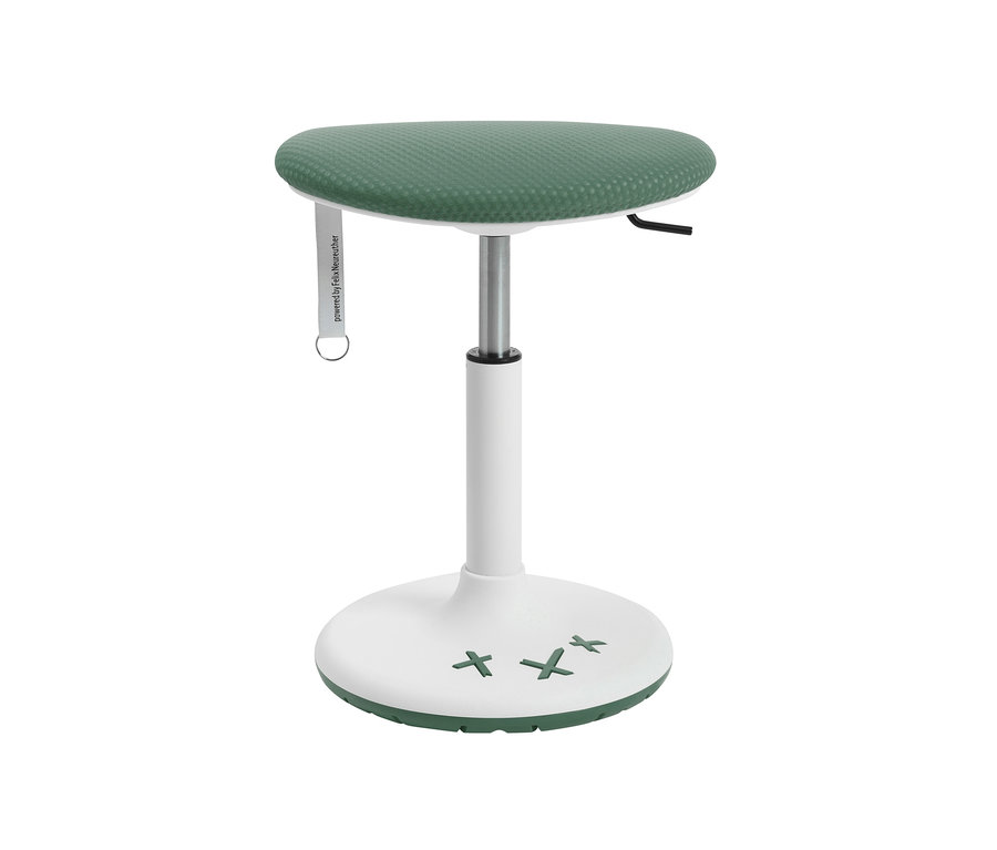 Mintfarbener Topstar Kinderhocker XStool 20 mit weißem Sockel.