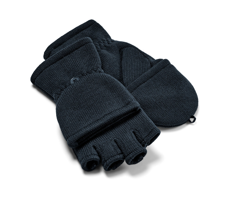 Zwei Kinder-Strickfleece-Klappfäustlinge liegen übereinander.