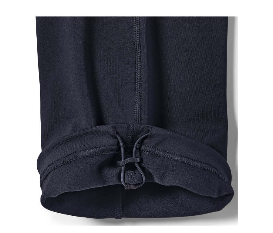 Detailaufnahme einer blauen Thermohose mit Kordelzug am Saum.