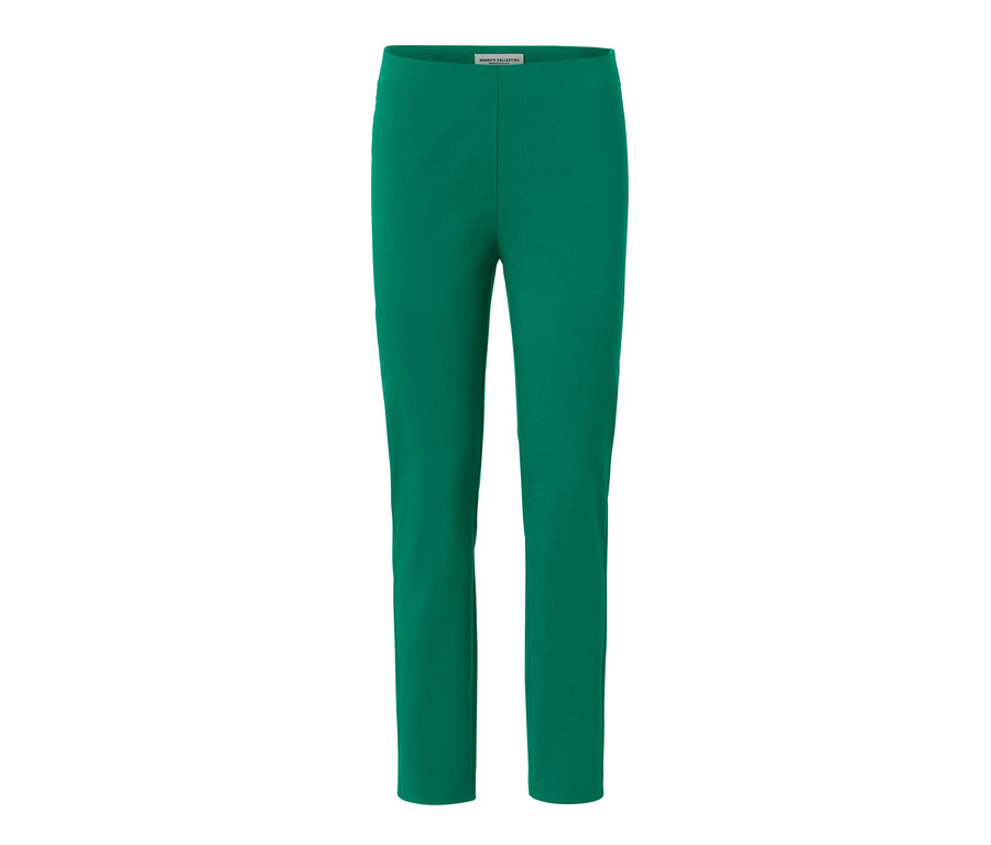 Grüne Stretchhose auf weißem Hintergrund.