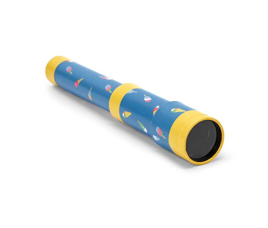 Blaues Spiel-Fernrohr mit Eis-Motiven.