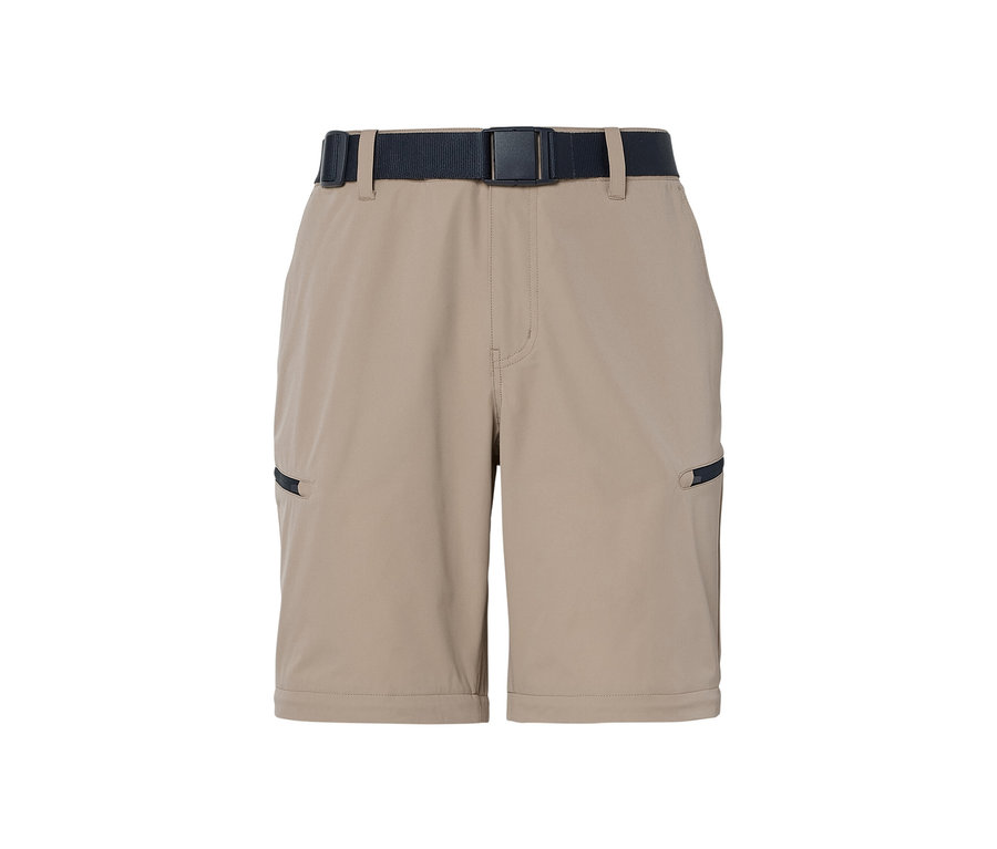 Beige 2-in-1-Funktionshose mit schwarzem Gürtel.