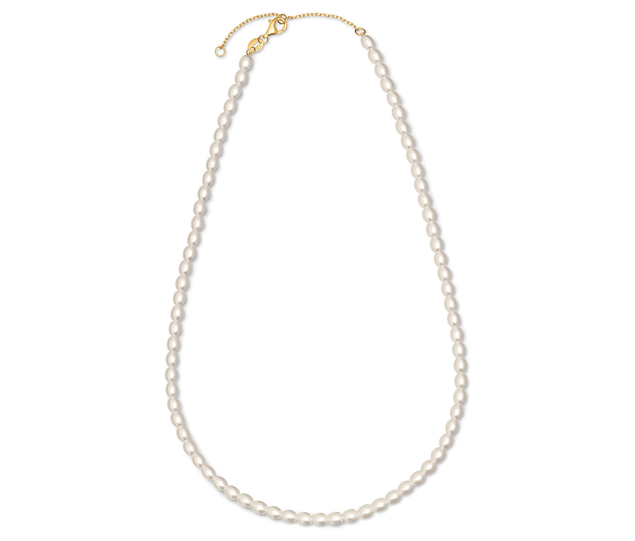 Perlenkette mit goldenem Verschluss im Detail.
