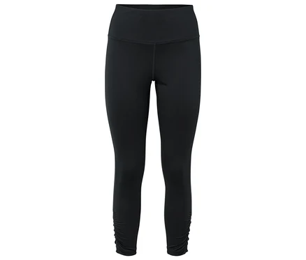 Schwarze Leggings mit gerafftem Detail am Saum.