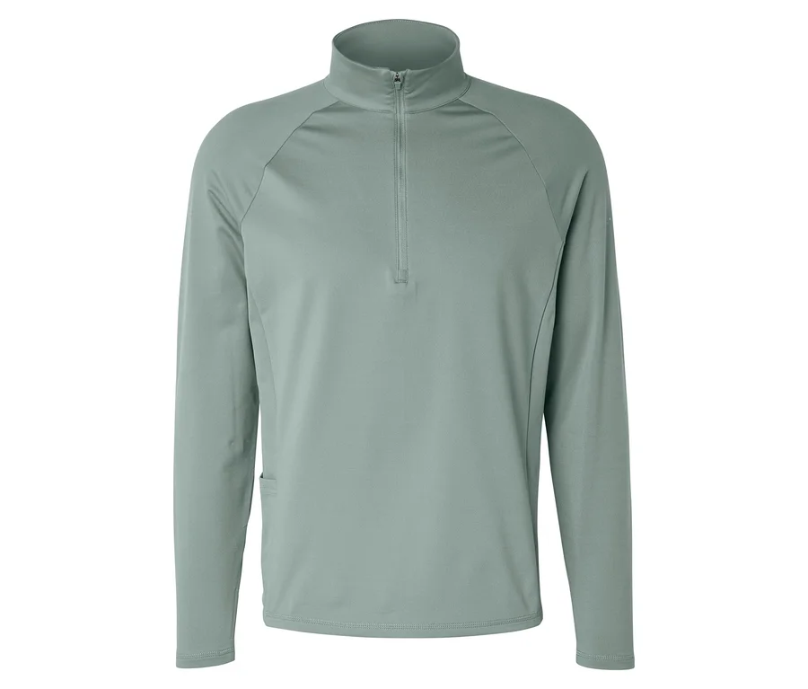 Salbeigrünes Thermo-Sportshirt »Half Zip« mit langen Ärmeln und Stehkragen.