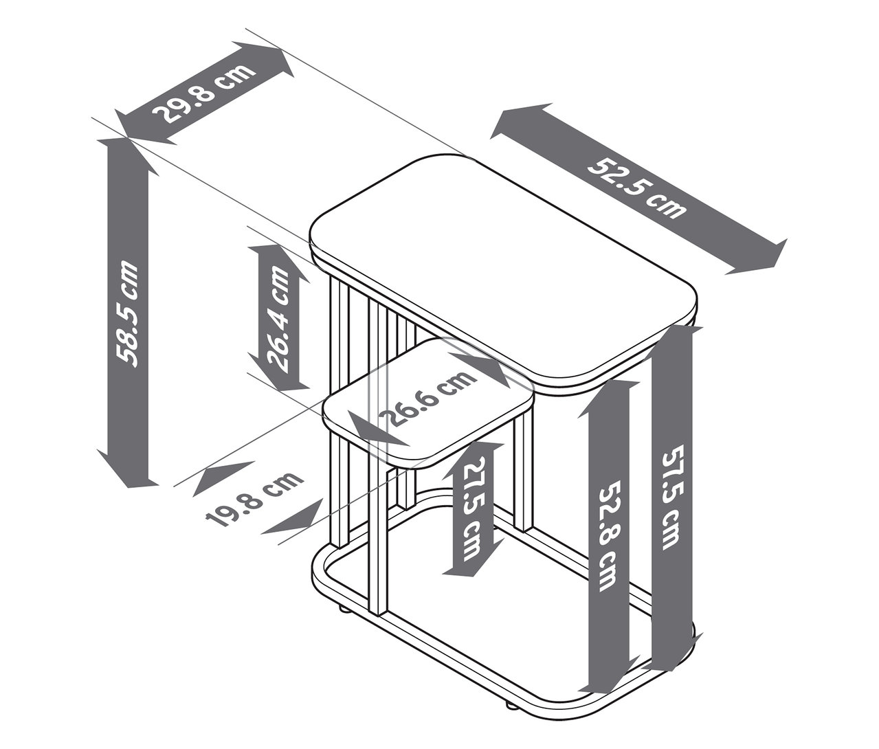 Abbildung eines Anstelltisches mit Maßangaben.