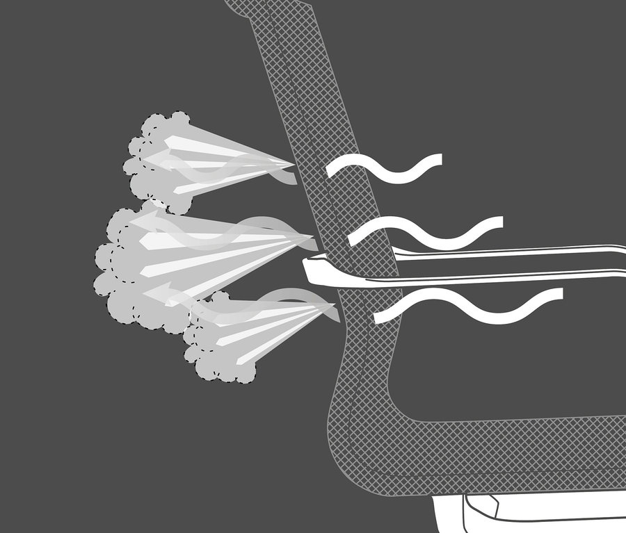 Illustration von einem schwarzen Topstar Bürostuhl »SITNESS Life 40« mit Belüftungsöffnungen.