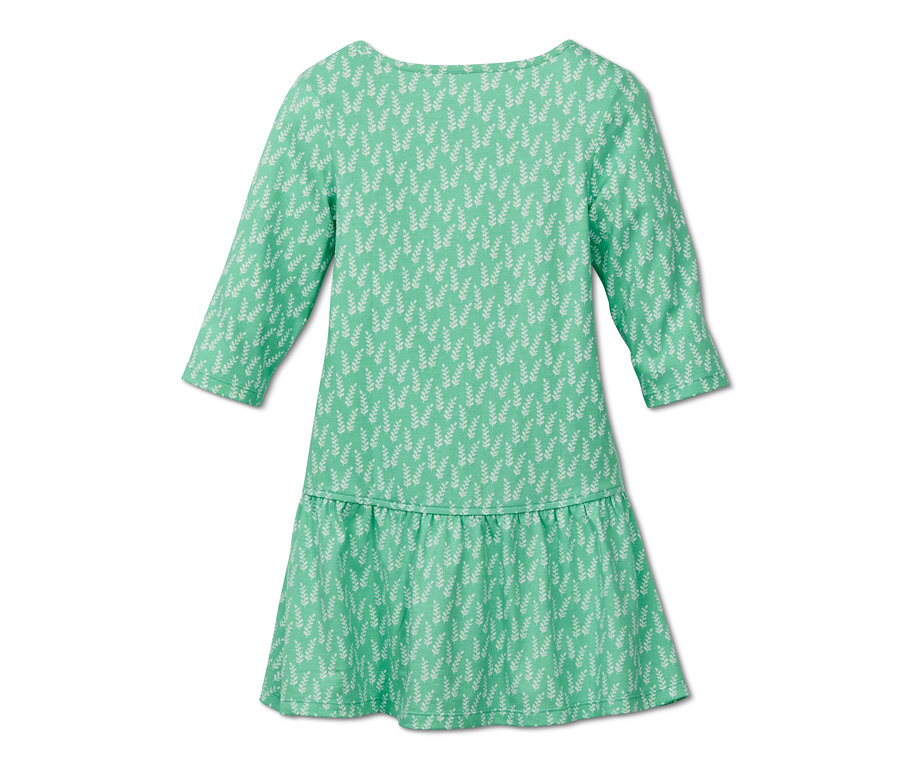 Ein grünes Jerseykleid mit floralem Alloverprint.