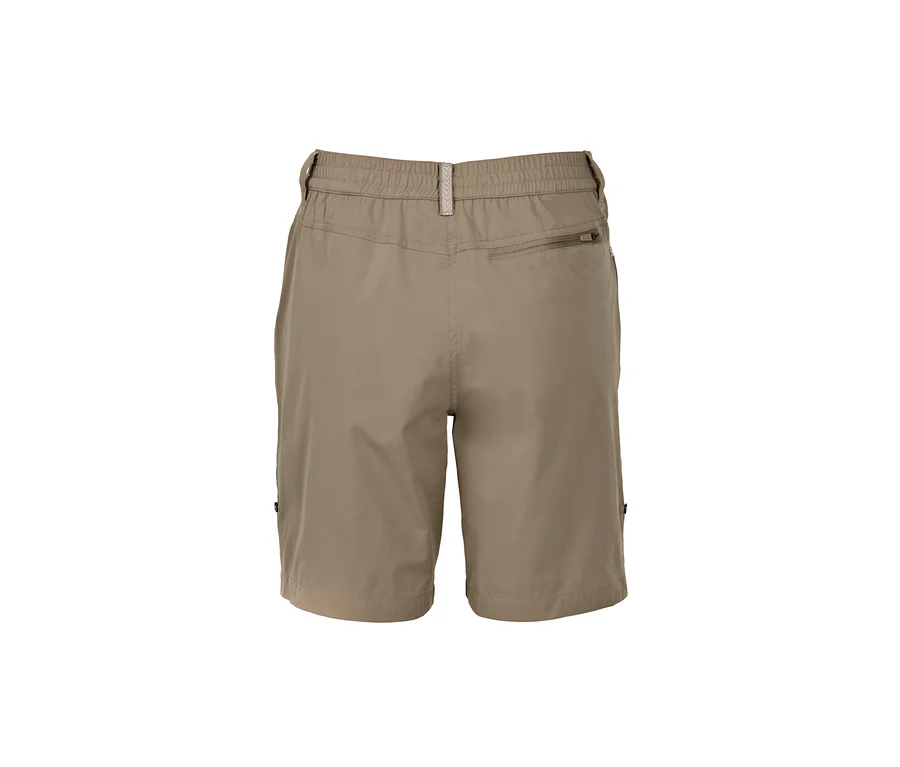 Beige Softshell-Funktionsshorts von hinten.
