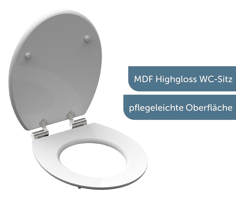 Weißer Schütte MDF High-Gloss WC-Sitz mit Absenkautomatik »Black Stone«, Sitz ist geöffnet.