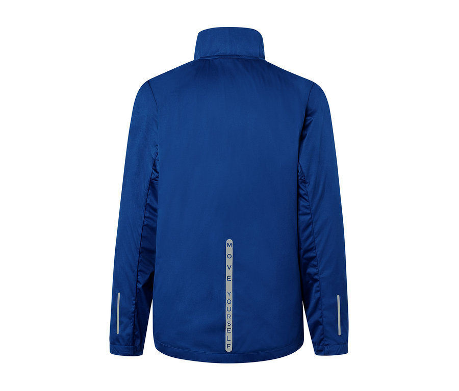 Blaue Windprotection-Funktionsjacke.