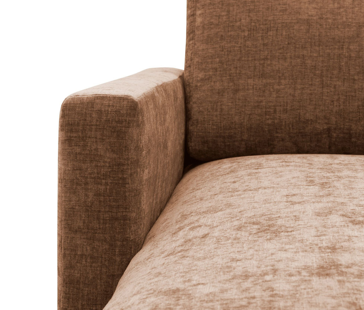 Detailansicht eines braunen DOMO Longchairs, linksbündig, in Rost/Hellbraun.