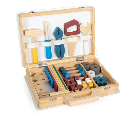 Offener Werkzeugkoffer »Workshop« von small foot mit diversen Werkzeugen aus Holz.