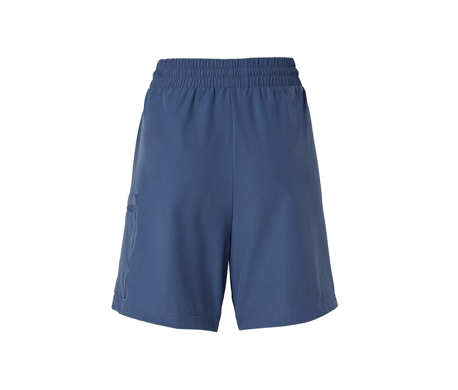 Blaue, packbare Shorts mit elastischem Bund.