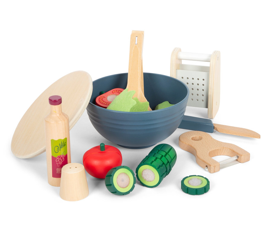 Holzspielzeug-Salatset mit Schüssel, Gemüse, Reibe und Ölflasche, "small foot Schneide-Set Salat »fresh«".