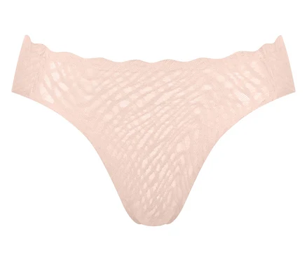Pfirsichfarbener, durchscheinender Tanga-Slip mit gewelltem Bund.