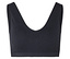 Schwarzes, geripptes Bustier mit V-Ausschnitt und breiten Trägern.